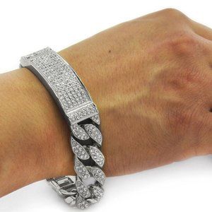 White Gold PT IDE Full Iced Miami Cuban Bracelet